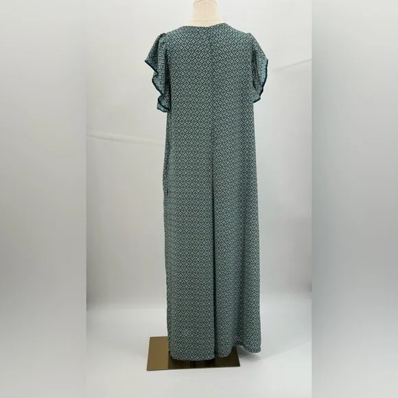 Max Studio Teal Geometric Print Flutter Sleeve Boho Wide Leg Jumpsuit Size XL - Picture 9 of 14